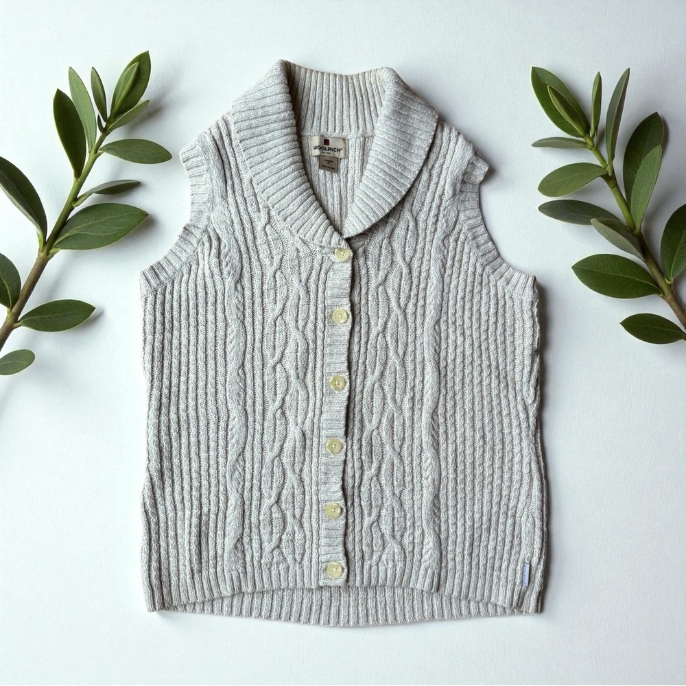 Vintage Woolrich Marled Beige Cable Knit Button Down Vest